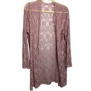 Brittany Black baby pink romantic crochet detail long line cardigan hippie